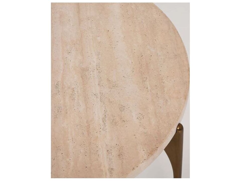 Interlude Home Richmond Round Marble Raw Travertine Golden Bronze End Table