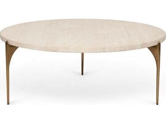 Interlude Home Richmond Round Marble Raw Travertine Metal Coffee Table