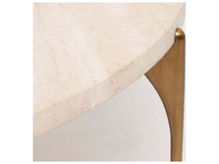 Interlude Home Richmond Round Marble Raw Travertine Metal Coffee Table