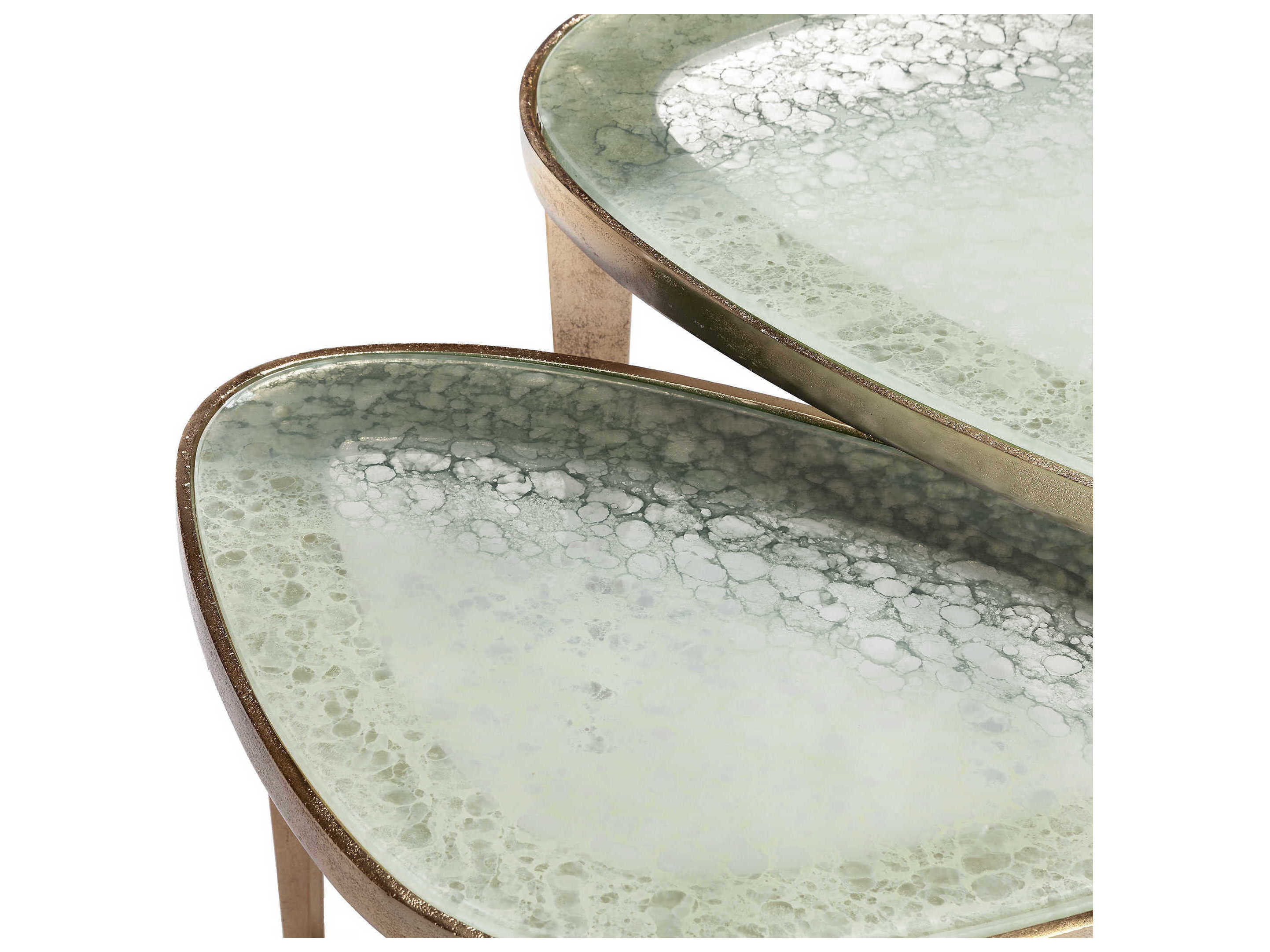Interlude Home Glass Grey Sky Champagne Brass End Table