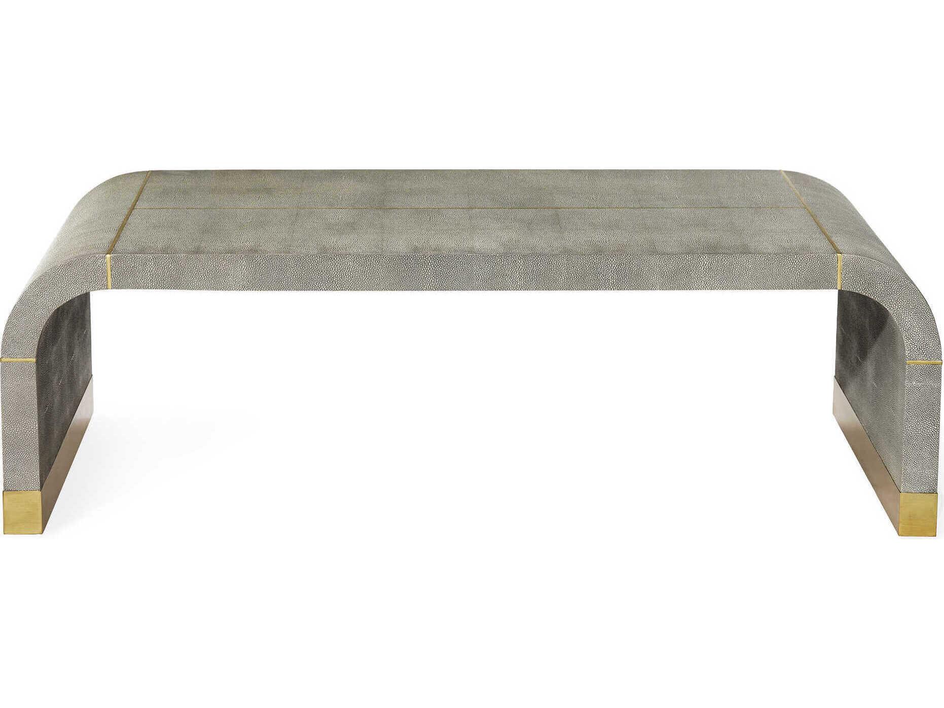 Interlude Home Sutherland Rectangular Faux Leather Sorrel Grey Shagreen Brushed Brass Coffee Table