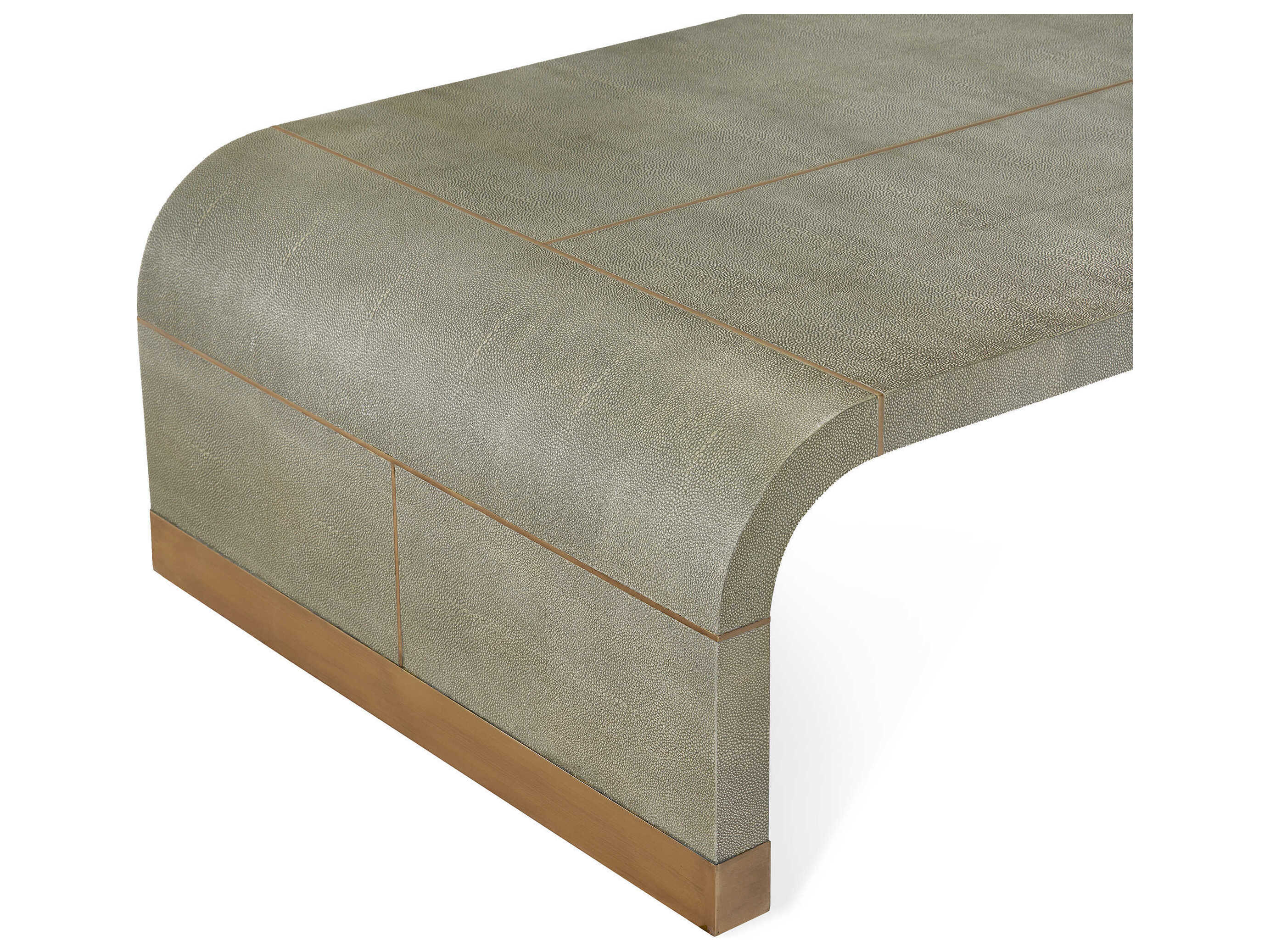 Interlude Home Sutherland Rectangular Faux Leather Sorrel Grey Shagreen Brushed Brass Coffee Table