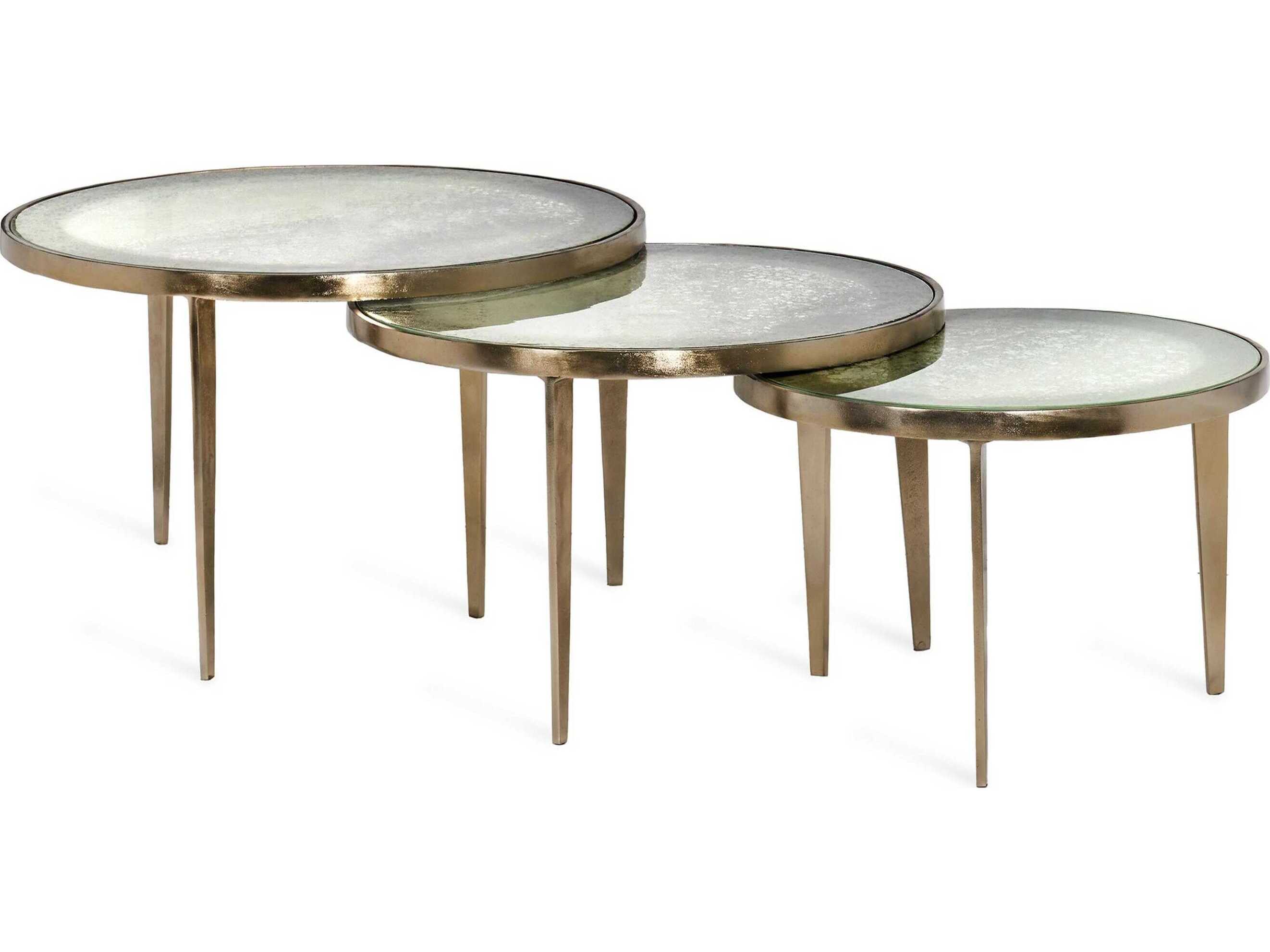 Interlude Home Jan Bunching Round Champagne Taupe Grey Reactive Glass Coffee Tables
