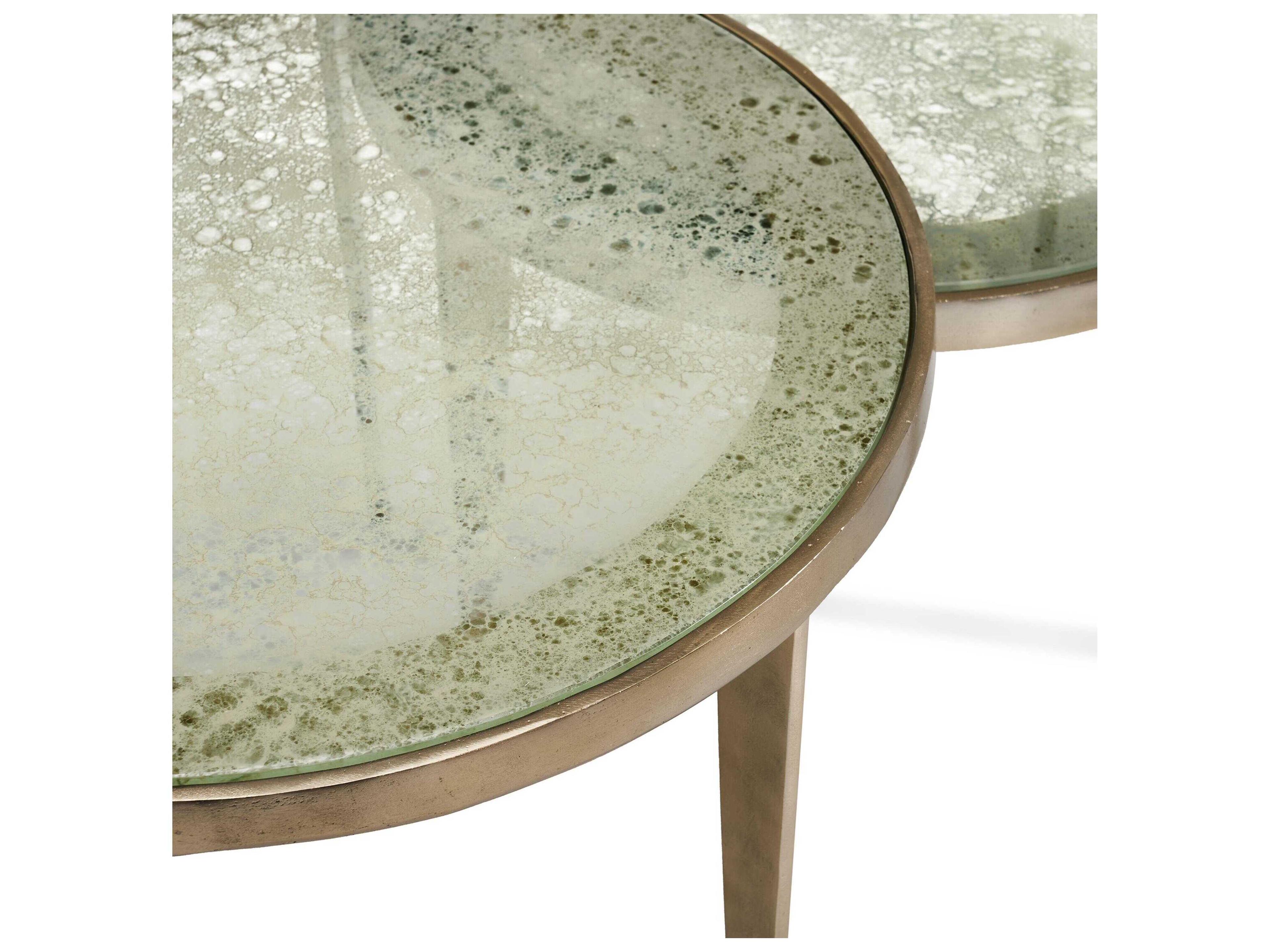 Interlude Home Jan Bunching Round Champagne Taupe Grey Reactive Glass Coffee Tables