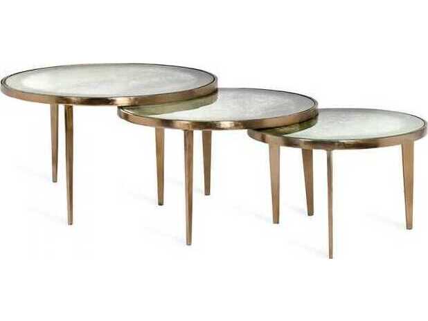 Interlude Home Jan Round Champagne Taupe Grey Reactive Glass Coffee Table