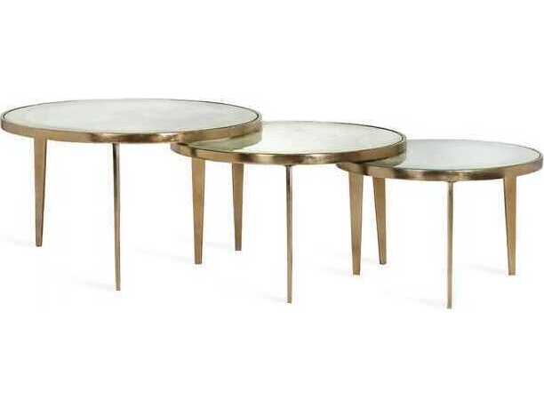 Interlude Home Jan Round Champagne Taupe Grey Reactive Glass Coffee Table