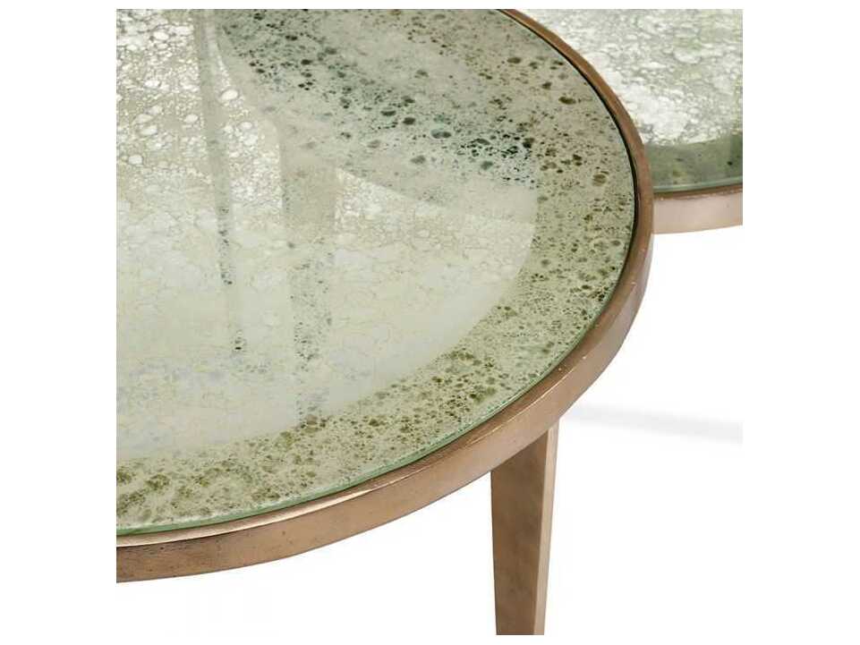 Interlude Home Jan Round Champagne Taupe Grey Reactive Glass Coffee Table