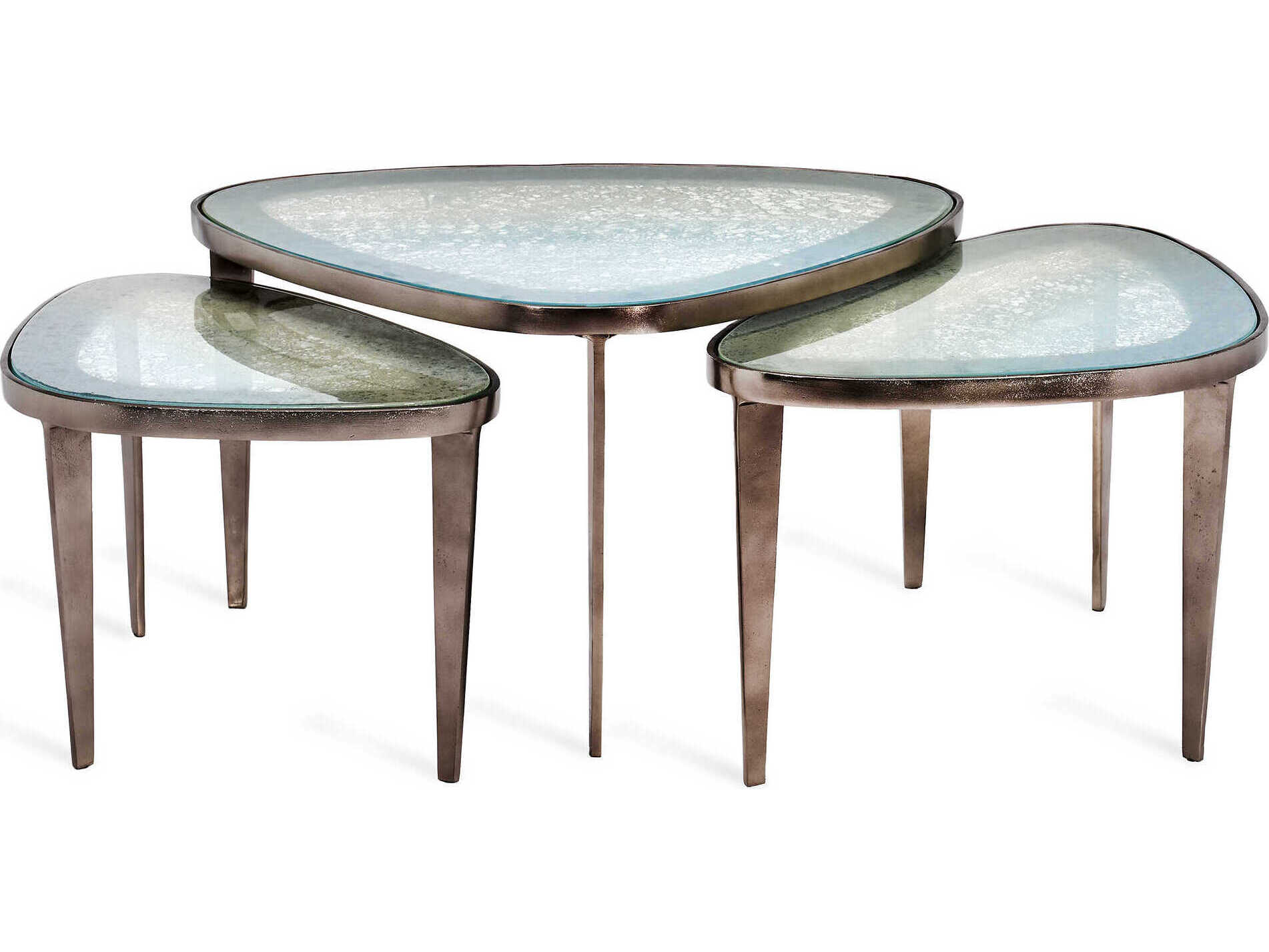 Interlude Home Jan Bunching Antique Nickel Blue Grey Reactive Glass Coffee Tables