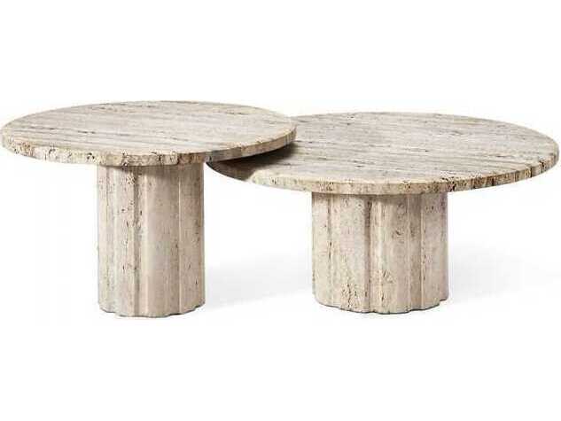 Interlude Home Amerigo Round Stone Raw Travertine Coffee Table