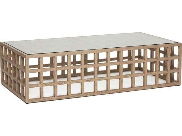 Interlude Home Corinne Rectangular Glass Washed Taupe Clear Coffee Table