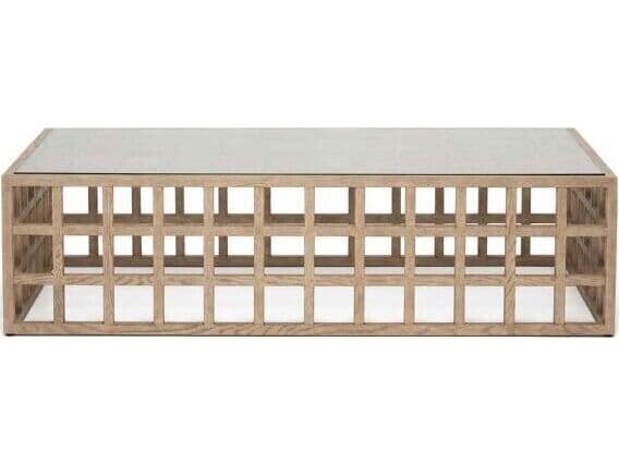 Interlude Home Corinne Rectangular Glass Washed Taupe Clear Coffee Table