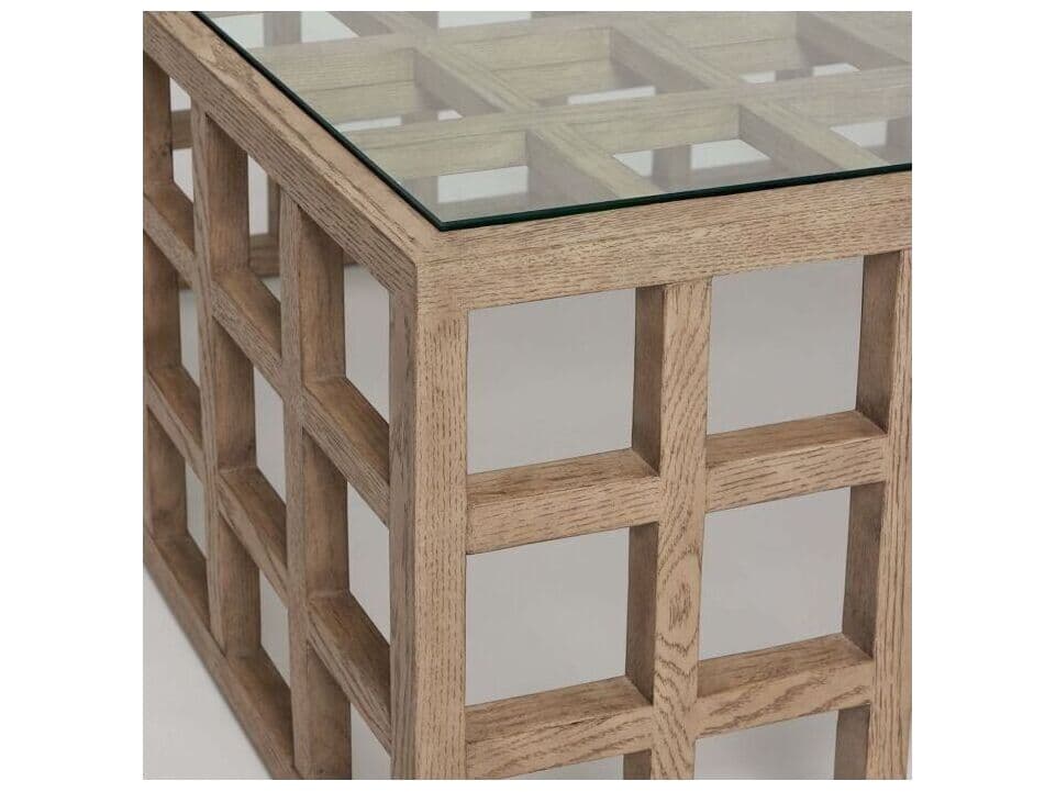 Interlude Home Corinne Rectangular Glass Washed Taupe Clear Coffee Table