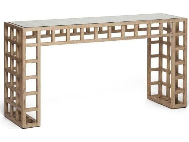 Interlude Home Corinne Rectangular Glass Washed Taupe Clear Console Table