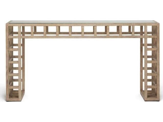 Interlude Home Corinne Rectangular Glass Washed Taupe Clear Console Table