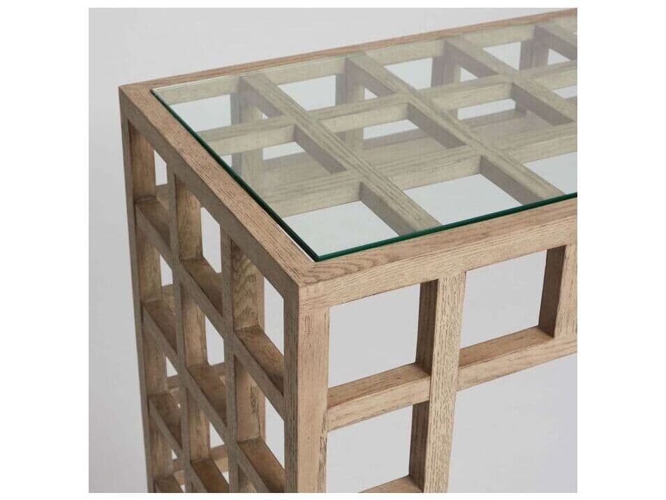 Interlude Home Corinne Rectangular Glass Washed Taupe Clear Console Table