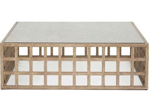 Interlude Home Corinne Square Wood Washed Taupe Clear Coffee Table