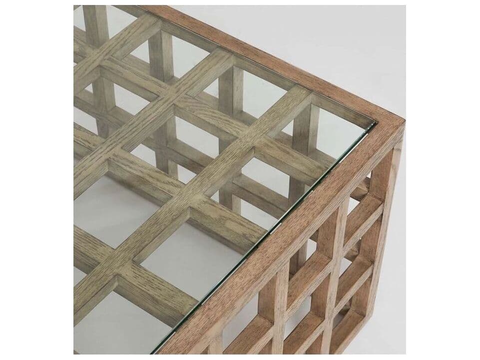 Interlude Home Corinne Square Wood Washed Taupe Clear Coffee Table