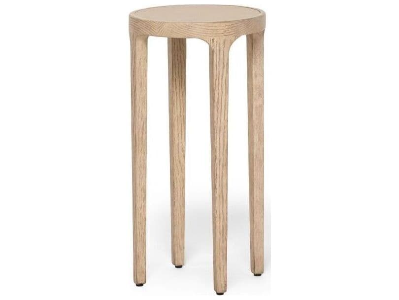 Interlude Home Putney Round Wood Washed Taupe Cream Latte End Table