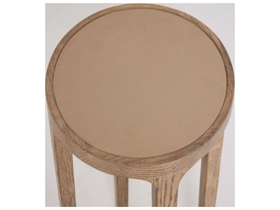 Interlude Home Putney Round Wood Washed Taupe Cream Latte End Table
