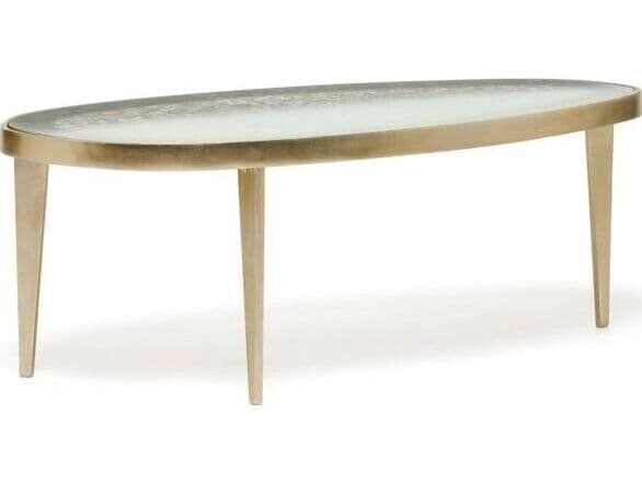 Interlude Home Jan Oval Champagne Taupe Grey Glass Coffee Table