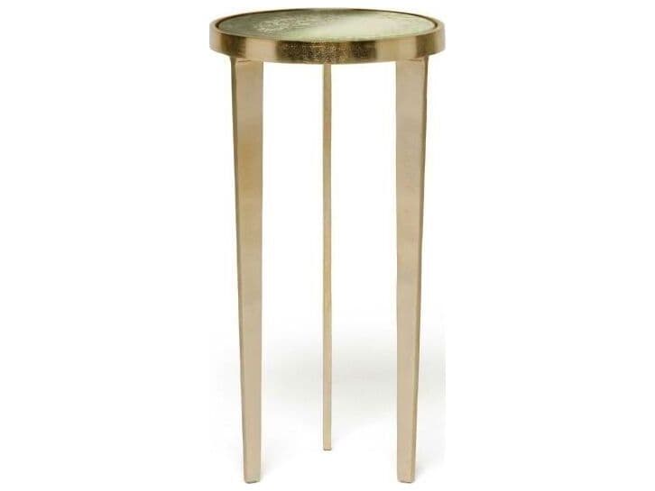 Interlude Home Jan Round Glass Champagne Taupe Grey End Table