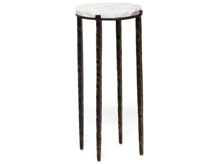 Interlude Home Como Round Marble Gilded Bronze Salt End Table