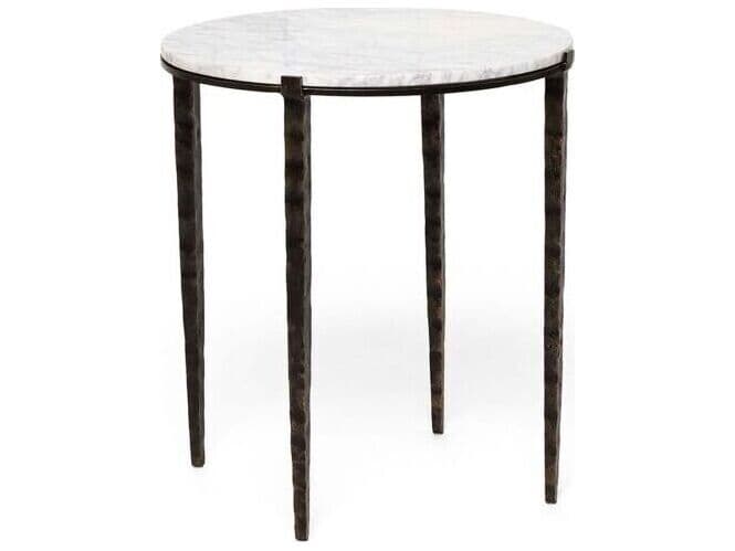 Interlude Home Como Round Marble Gilded Bronze Salt End Table