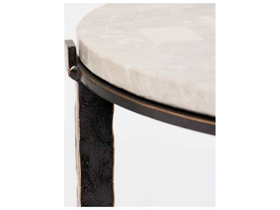 Interlude Home Como Round Marble Gilded Bronze Sahara End Table