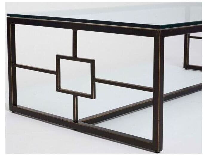Interlude Home Somrig Rectangular Glass Gilded Bronze Clear Coffee Table