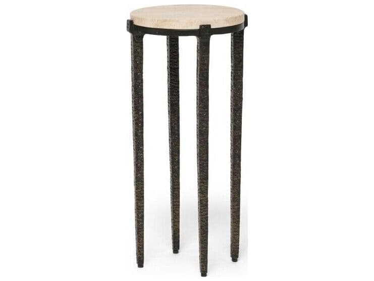 Interlude Home Como Round Marble Gilded Bronze Raw Travertine End Table