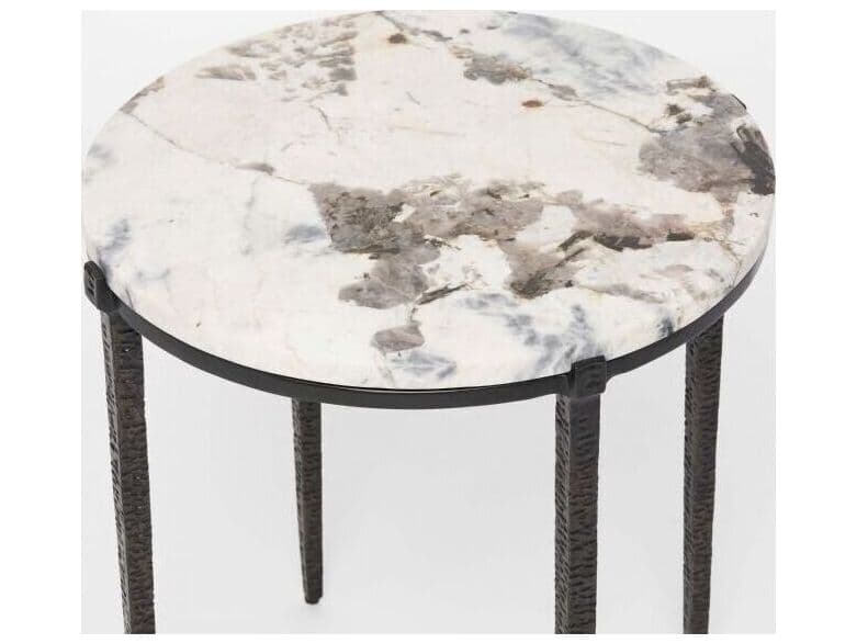 Interlude Home Como Round Marble Gilded Bronze Patagonia End Table