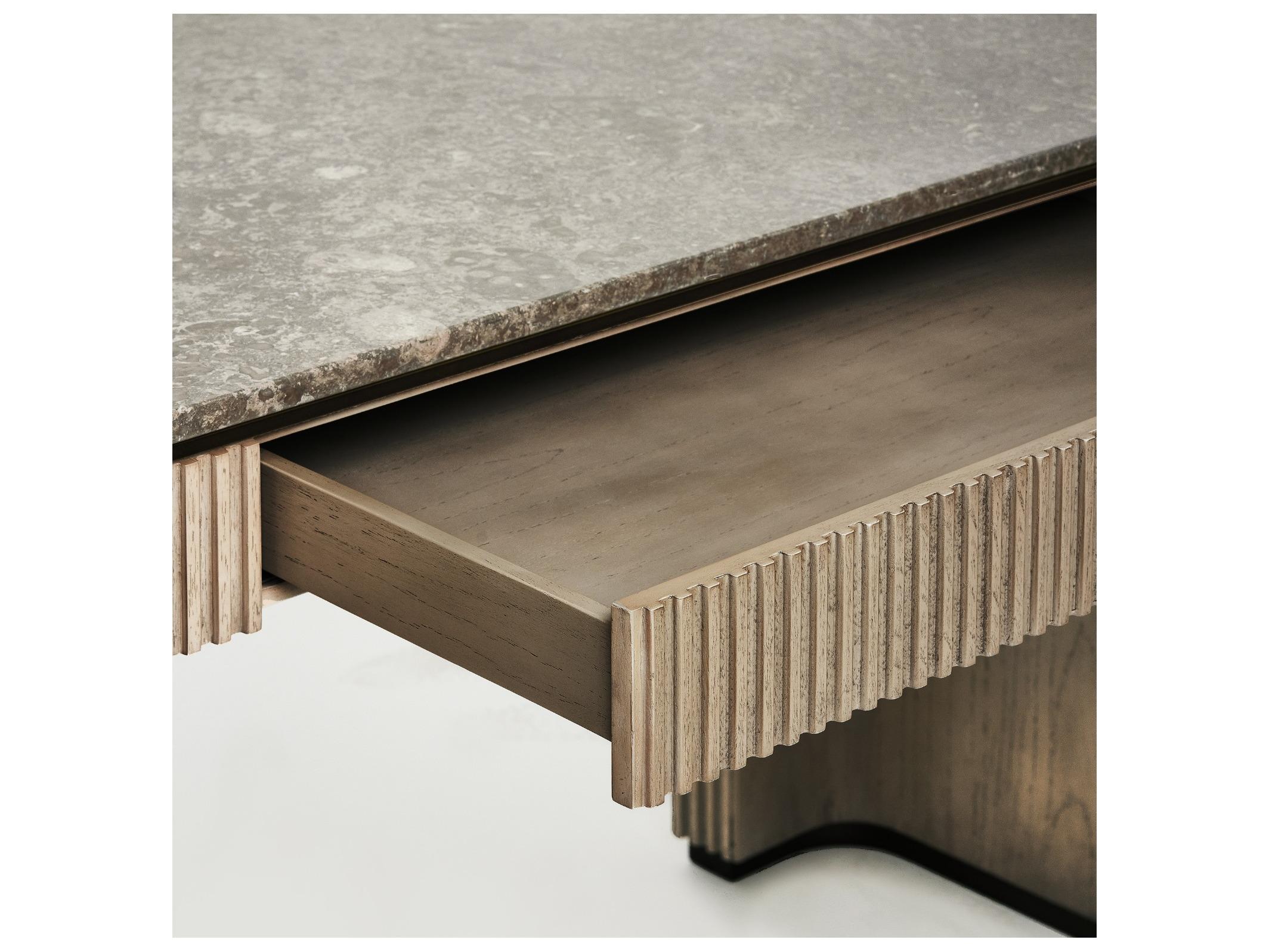 Interlude Home Morrison Washed Taupe Fossil Deep Bronze Natural Mindi Wood Writing Desk