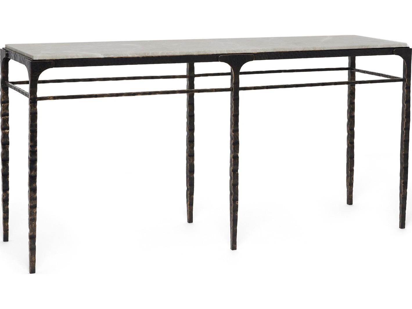 Interlude Home Channing Rectangular Marble Gilded Dark Bronze Emperador Grey Console Table