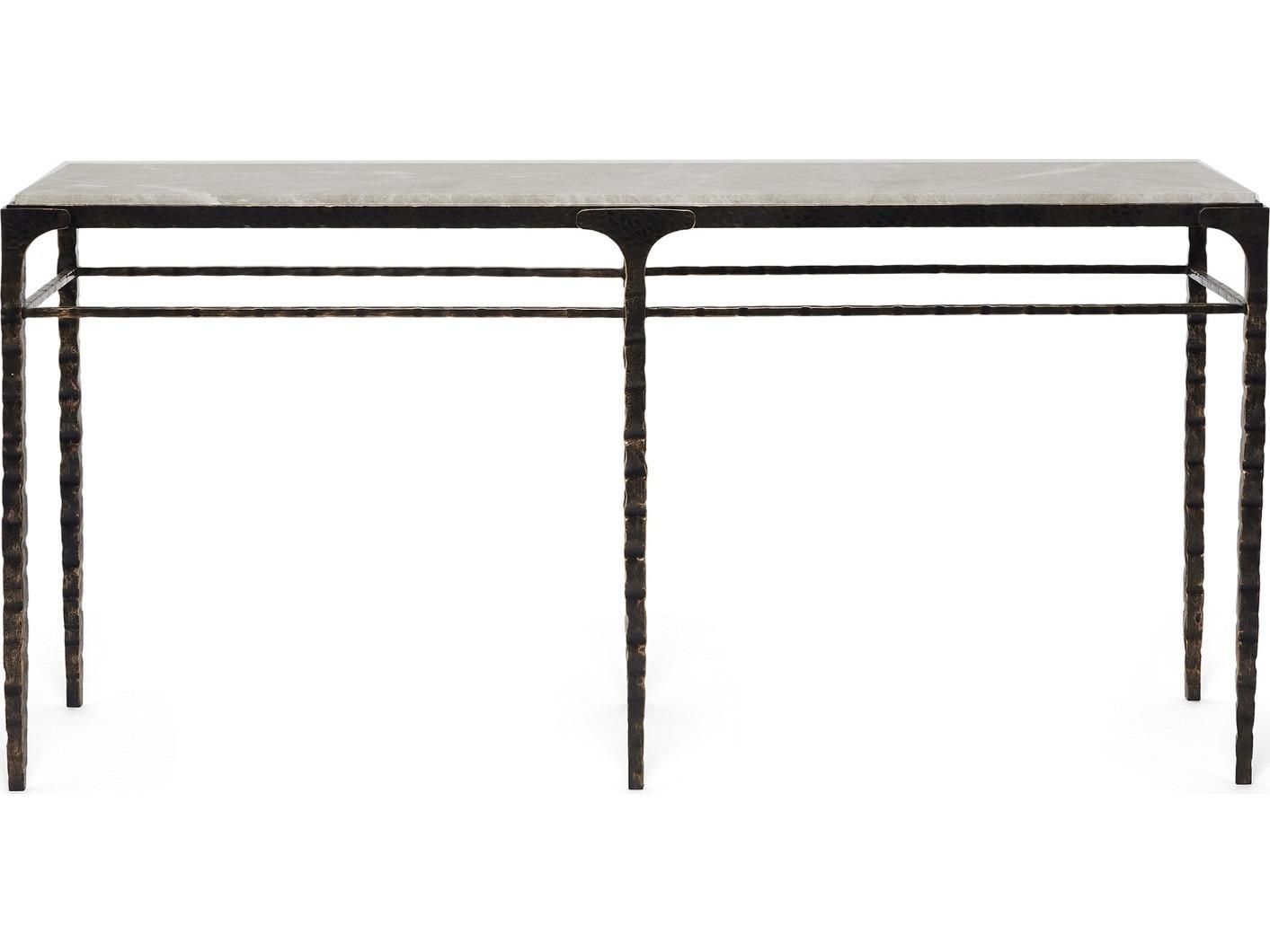 Interlude Home Channing Rectangular Marble Gilded Dark Bronze Emperador Grey Console Table