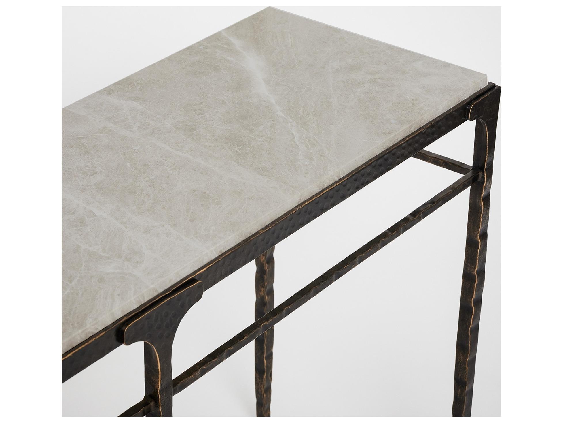Interlude Home Channing Rectangular Marble Gilded Dark Bronze Emperador Grey Console Table