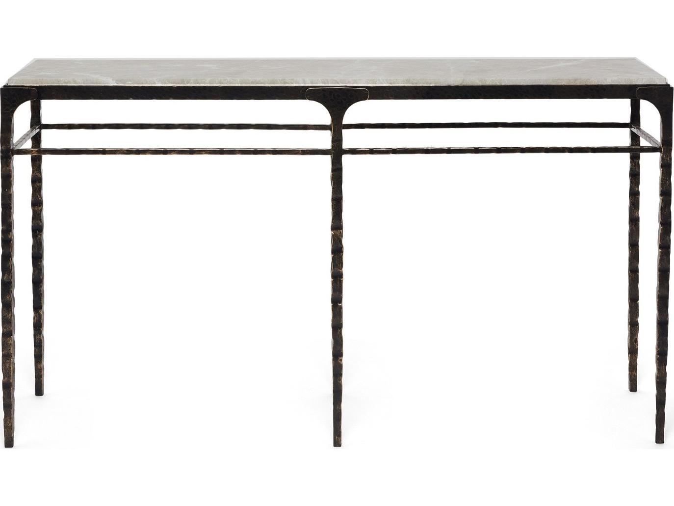 Interlude Home Channing Rectangular Marble Gilded Dark Bronze Emperador Grey Console Table