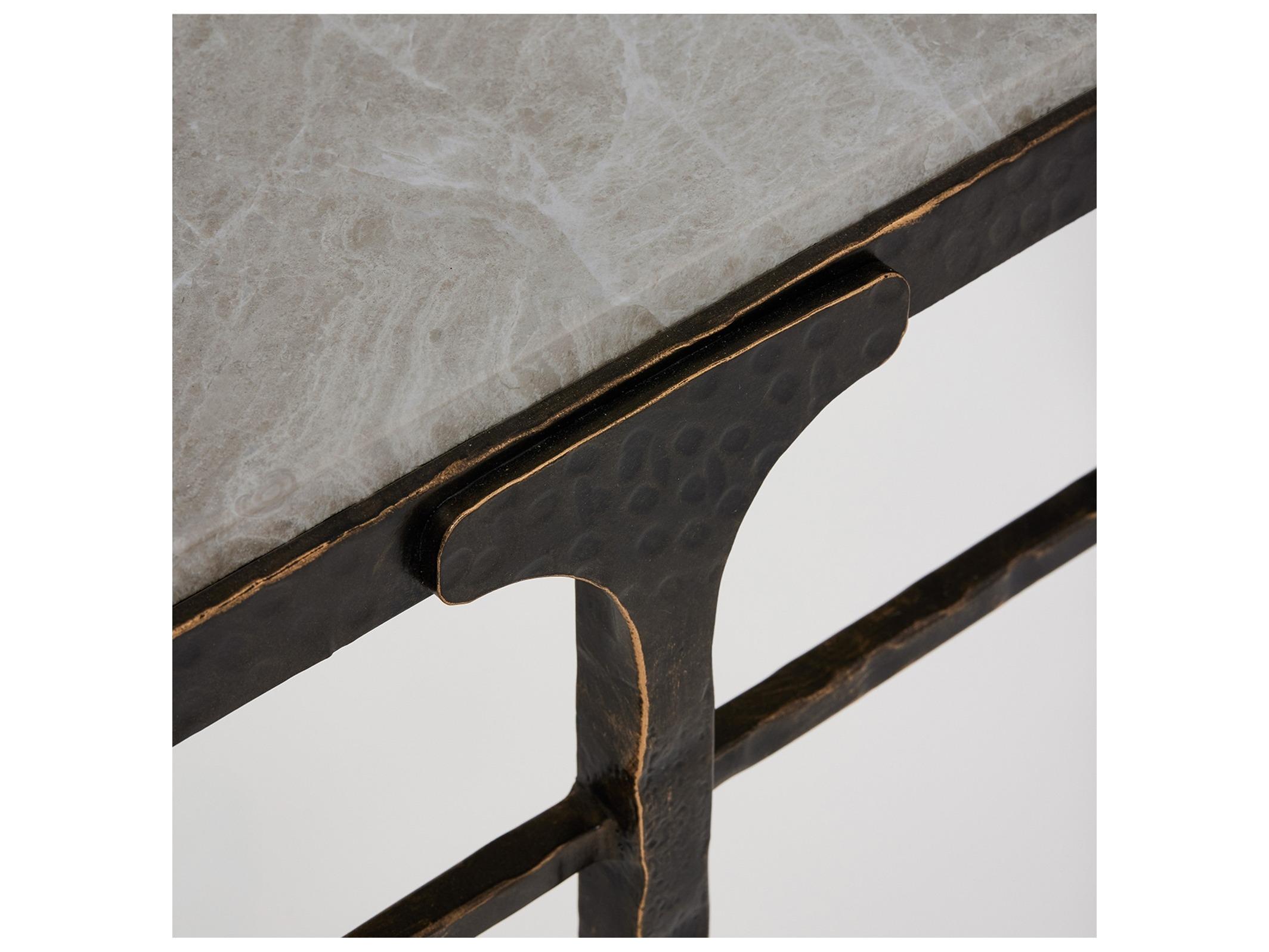 Interlude Home Channing Rectangular Marble Gilded Dark Bronze Emperador Grey Console Table