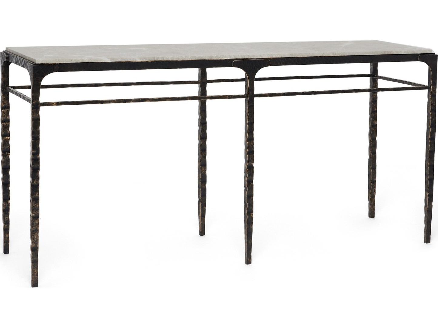 Interlude Home Channing Rectangular Marble Gilded Dark Bronze Emperador Grey Console Table