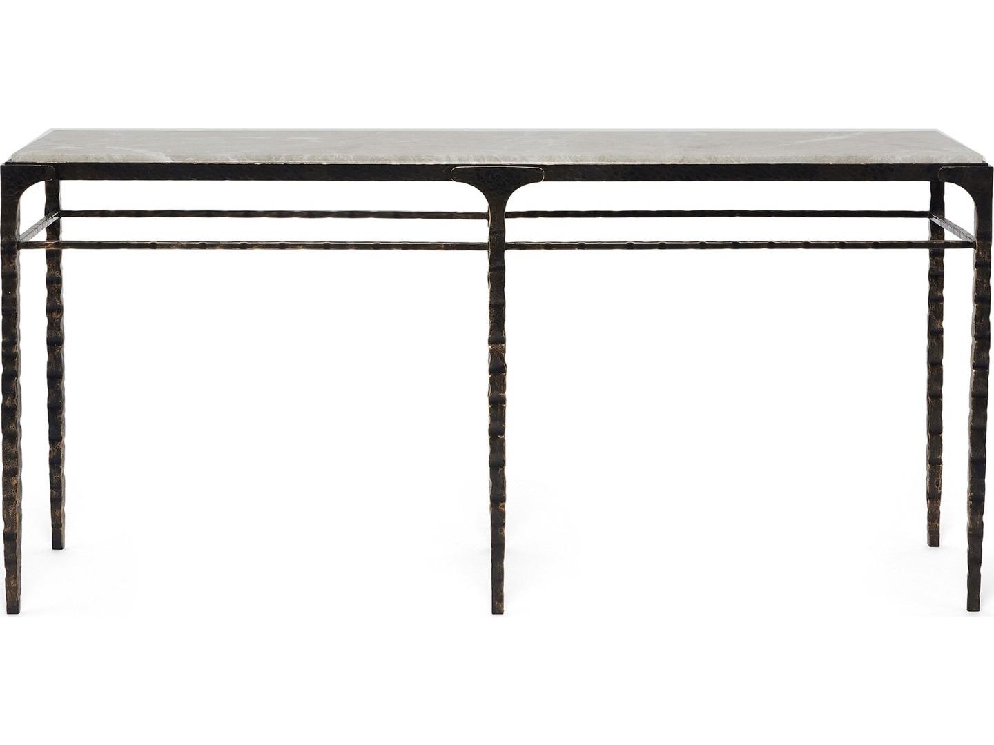 Interlude Home Channing Rectangular Marble Gilded Dark Bronze Emperador Grey Console Table