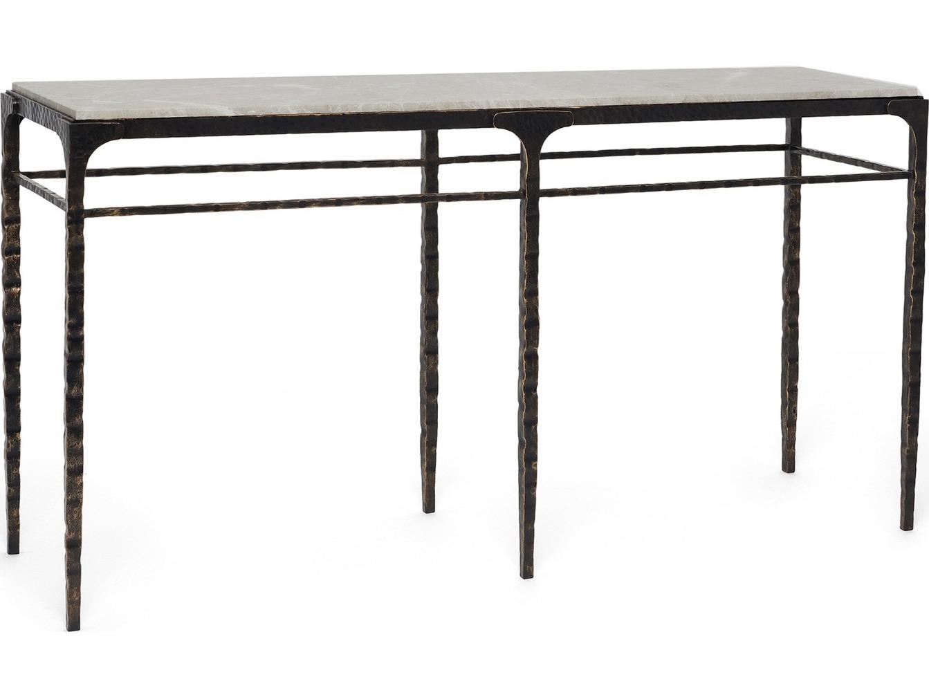 Interlude Home Channing Rectangular Marble Gilded Dark Bronze Emperador Grey Console Table