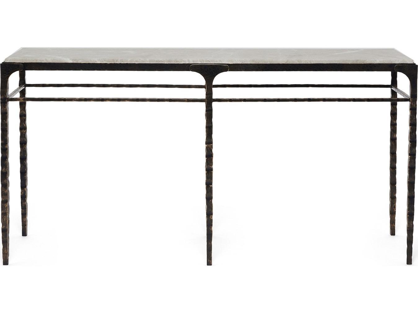 Interlude Home Channing Rectangular Marble Gilded Dark Bronze Emperador Grey Console Table