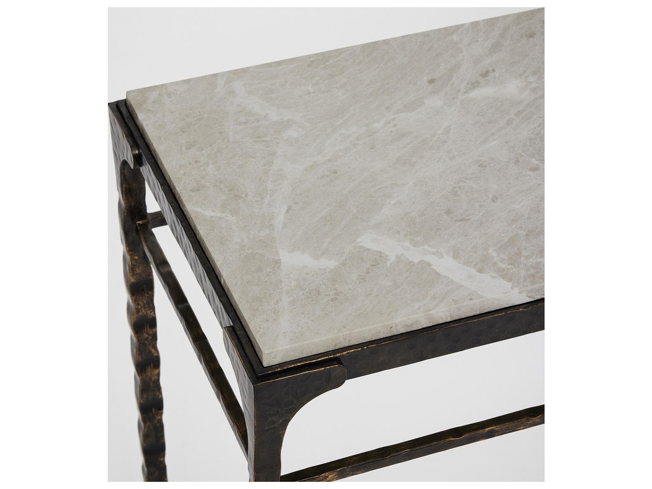 Interlude Home Channing Rectangular Marble Gilded Dark Bronze Emperador Grey Console Table