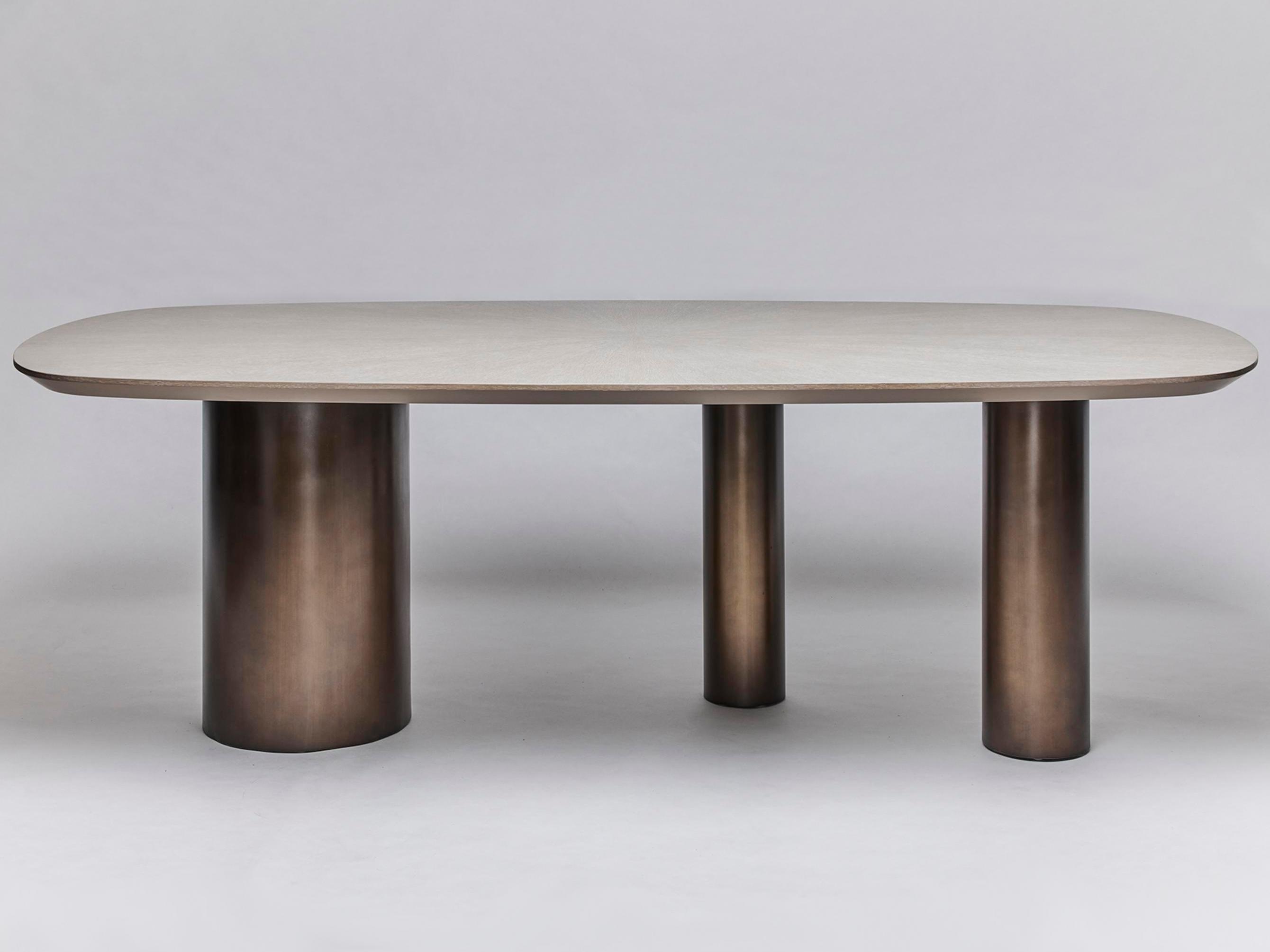 Interlude Home Becket Rectangular Wood Cliffside Grey Classic Bronze Dining Table