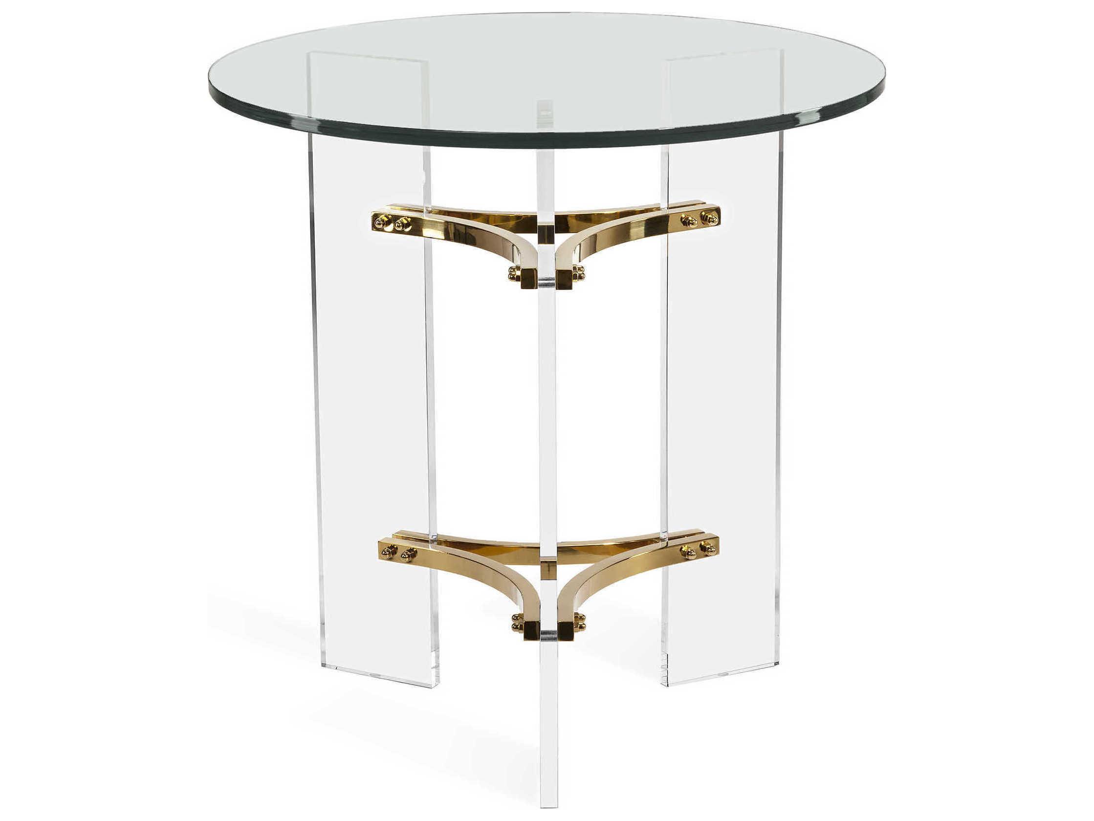 Interlude Home Tamara Round Glass Clear Polished Brass End Table