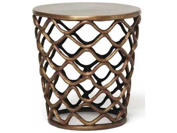 Interlude Home Lattice Round Metal Antique Brass End Table
