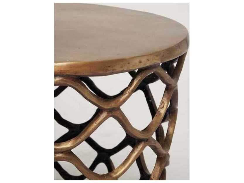 Interlude Home Lattice Round Metal Antique Brass End Table