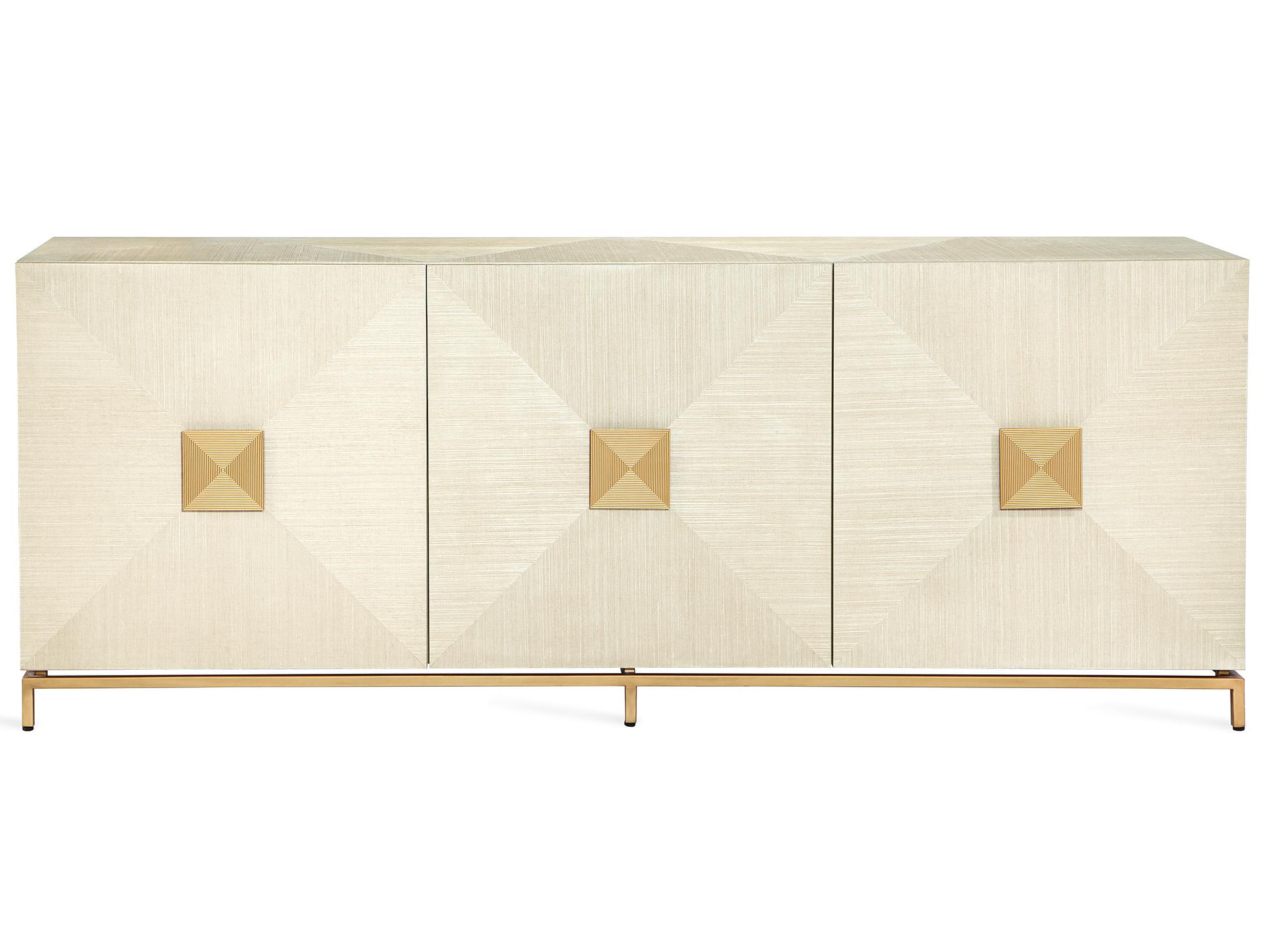 Interlude Home Gaspard 84" Latte High Gloss Navy Antique Brass Credenza Sideboard