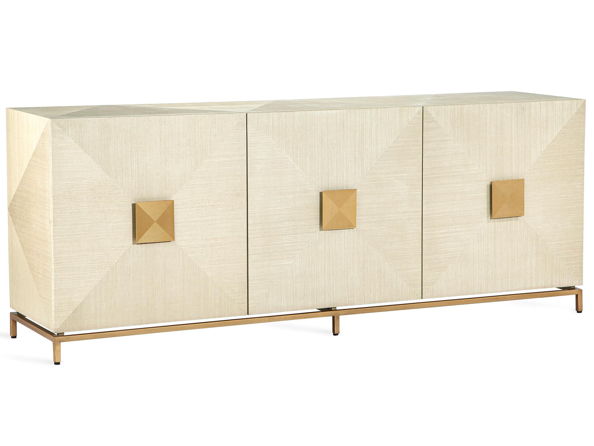 Interlude Home Gaspard 84" Latte High Gloss Navy Antique Brass Credenza Sideboard
