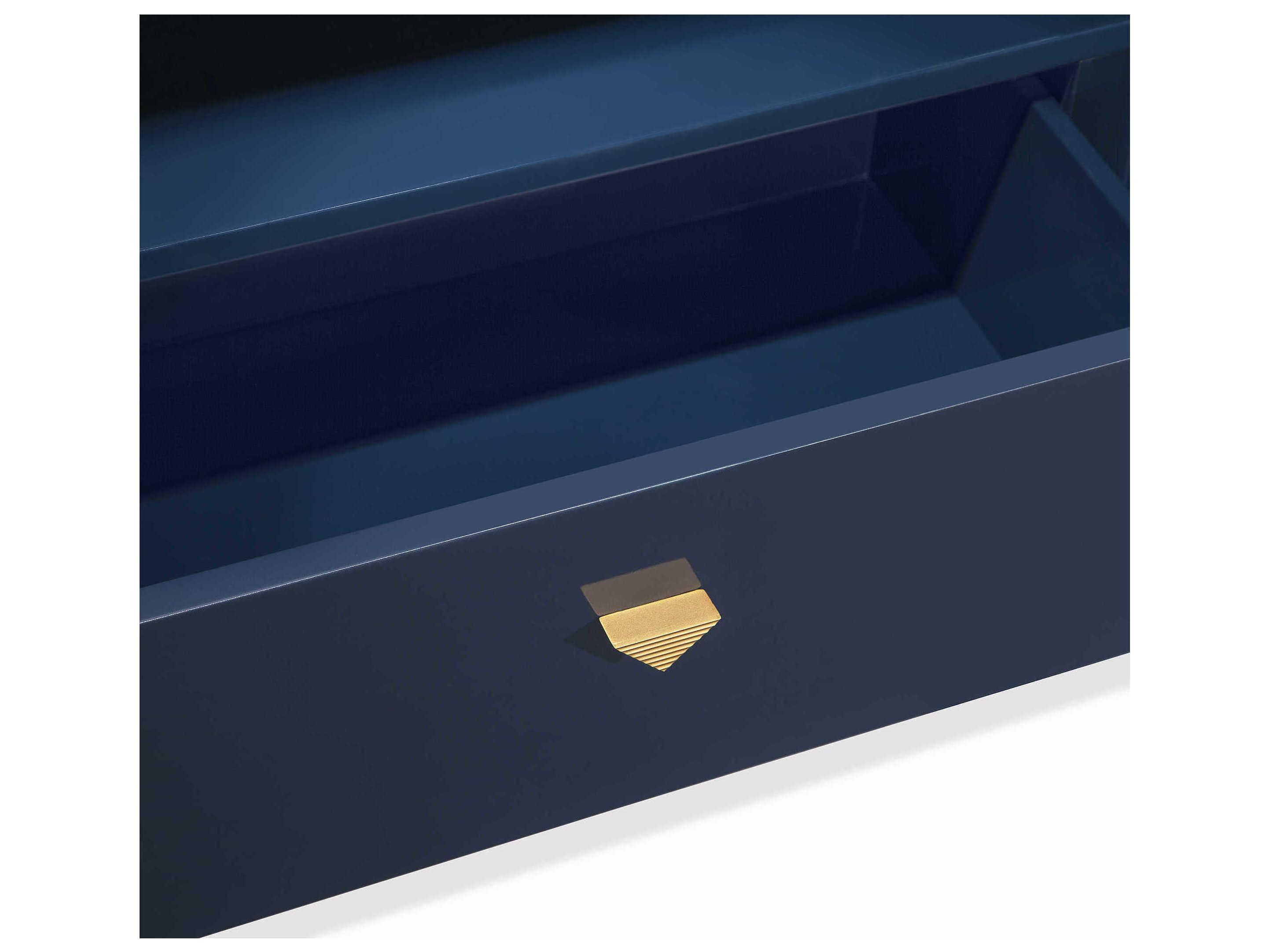 Interlude Home Gaspard 84" Latte High Gloss Navy Antique Brass Credenza Sideboard