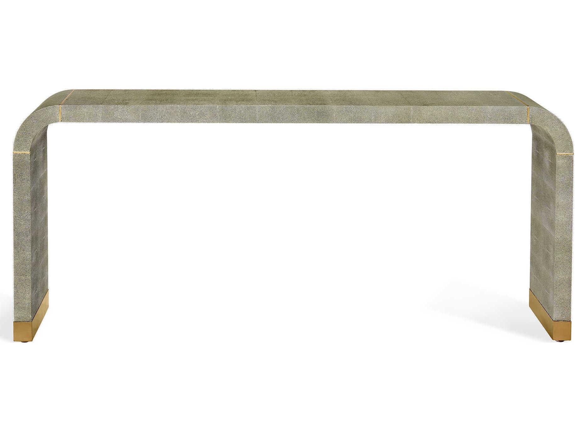 Interlude Home Sutherland Rectangular Faux Leather Sorrel Grey Shagreen Brushed Brass Console Table